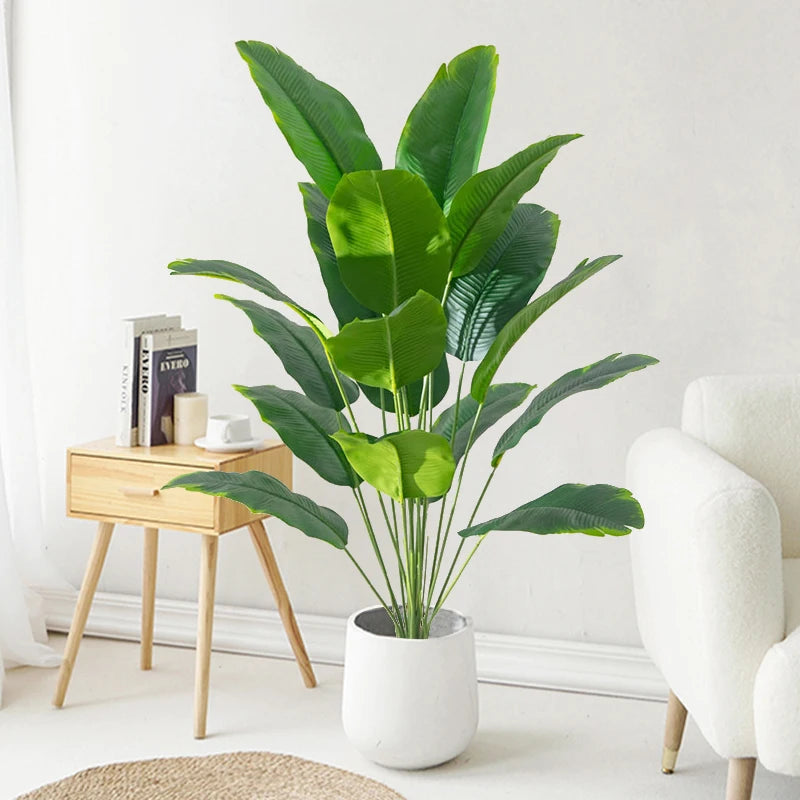 Artificial Tropical Palm Tree – Large Faux Banana Plant with Real Touch Monstera Leaves for Home, Garden & Party Décor