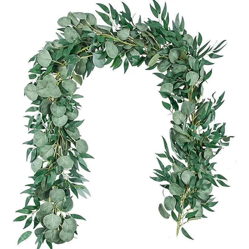 Artificial Eucalyptus Willow Leaf Wreath – Green Floral Garland for Wedding Backdrop & Dining Table Déco