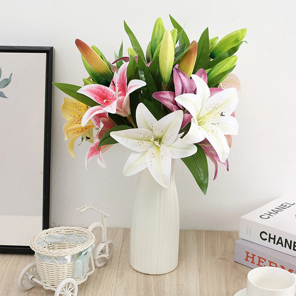 Realistic 3D Printed White Lily Branch – Artificial Flowers for Wedding, Home & Garden Décor