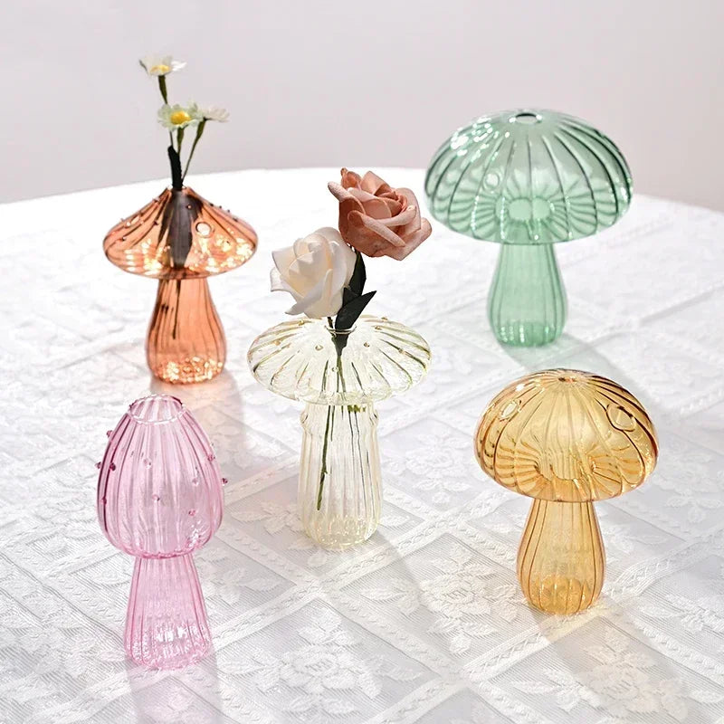 Transparent Mushroom Glass Vase – Decorative Flower Bottle for Flowers, Hydroponic Plants & Room Décor