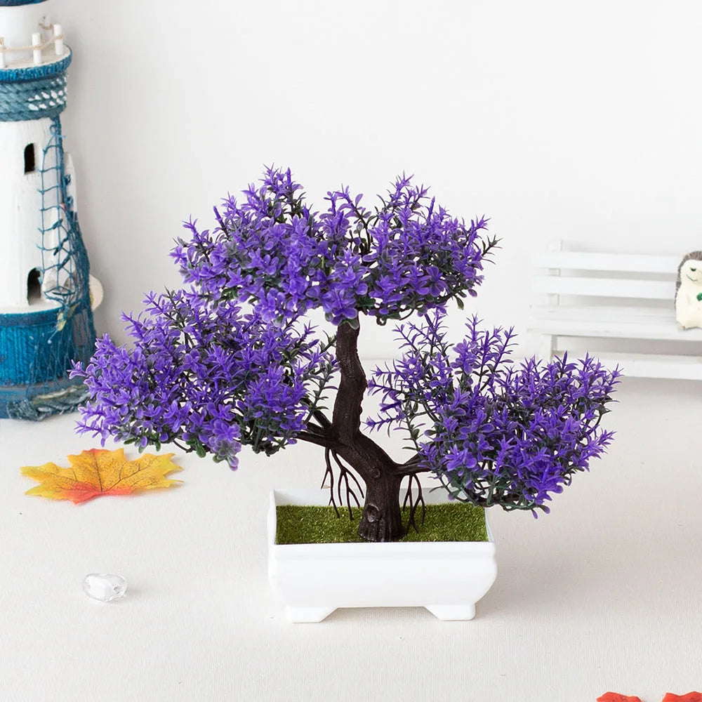 Artificial Bonsai Small Tree – Potted Plastic Fake Plant with Flowers for Garden, Home & Table Decoration