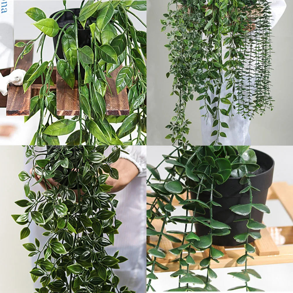 Artificial Hanging Eucalyptus Plant – Potted Rattan Vine for Room, Wall, Shelf & Home Interior Décor