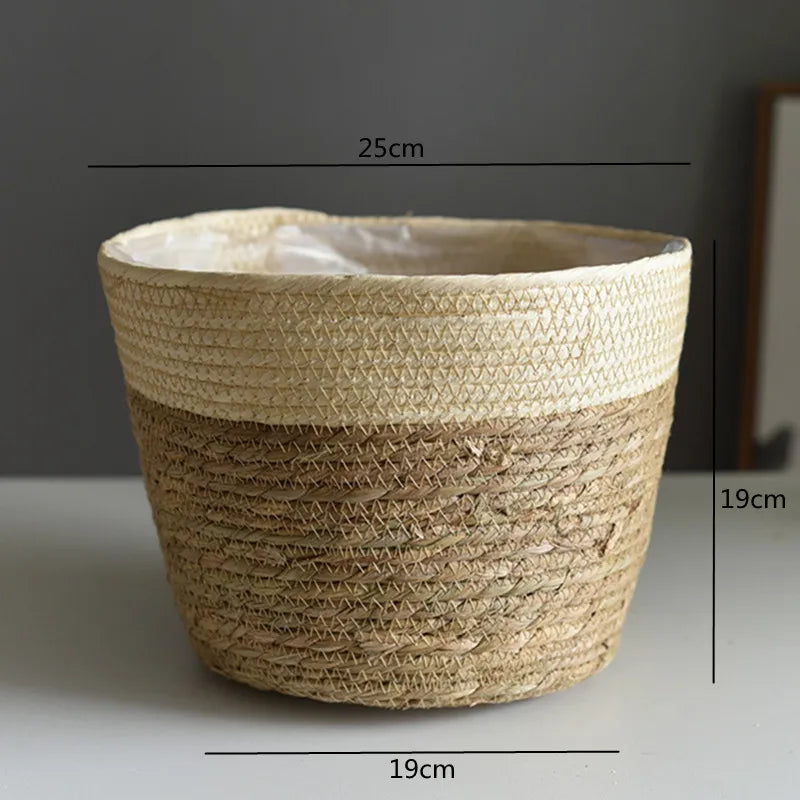 Straw Woven Plant Pot Basket – Grass Planter Basket for Indoor & Outdoor Plants, Flower Pot Cover & Container