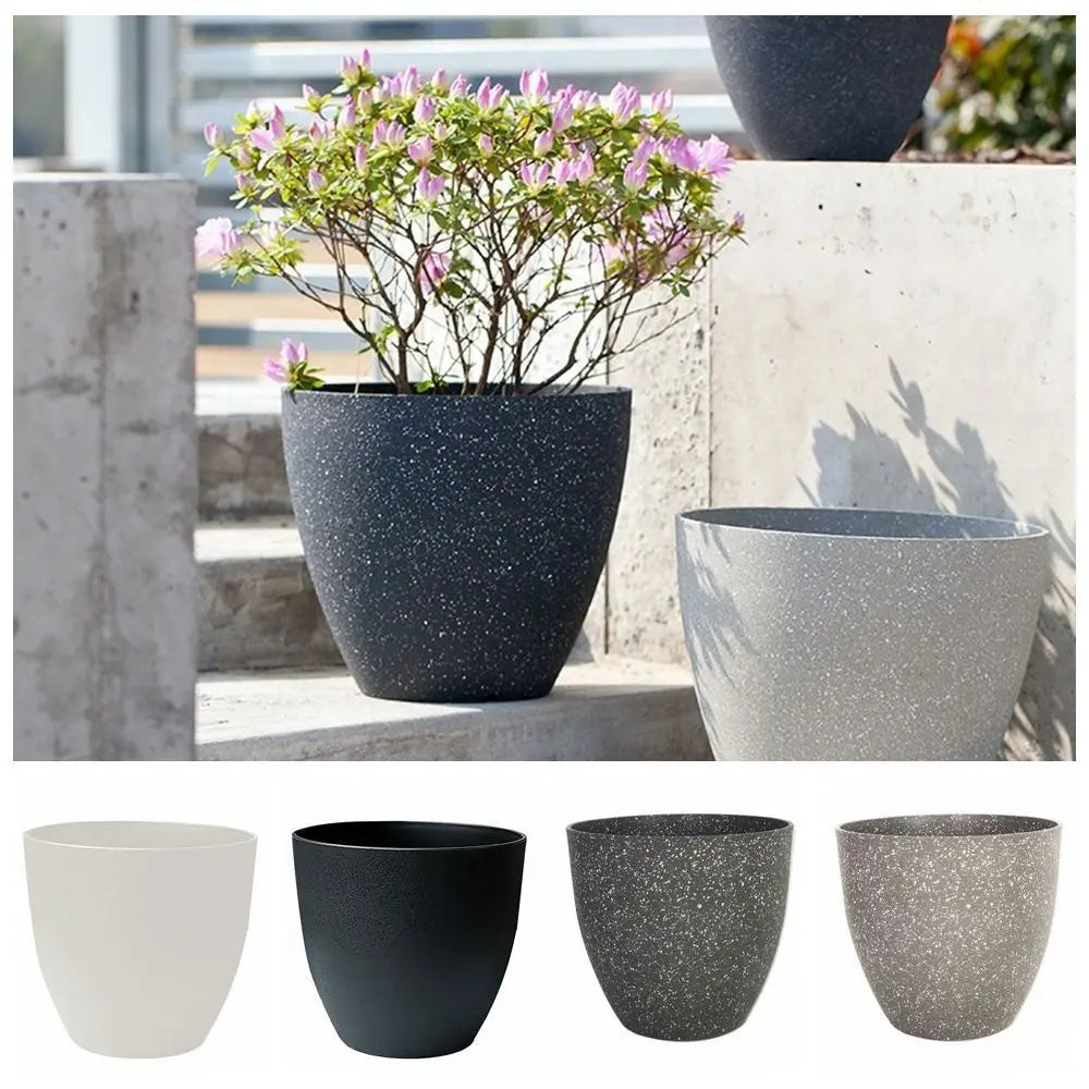 Frosted Imitation Stone Flower Pots – Thick Durable European-Style Plastic Plant Pots for Gardening & Greenery