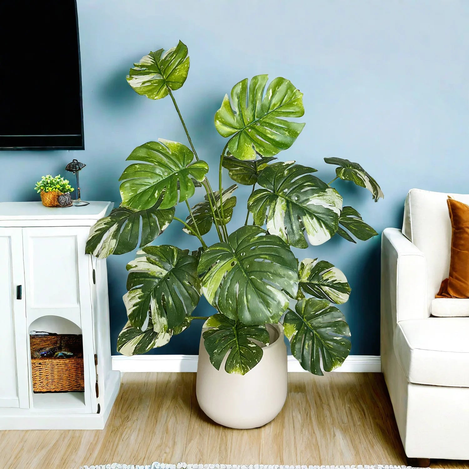 65/100cm Artificial Monstera Plant – Realistic Faux Plastic Leaf Branch for Indoor Home & Office Décor