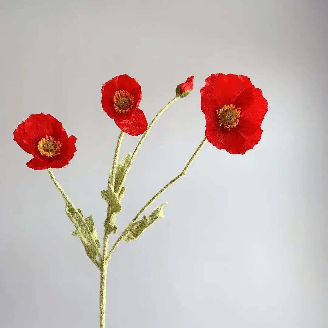 Artificial Poppy Silk Flowers – Long Stem Fake Flowers for Housewarming, Garden, Table, Wedding, DIY Party & Bridal Bouquet Décor