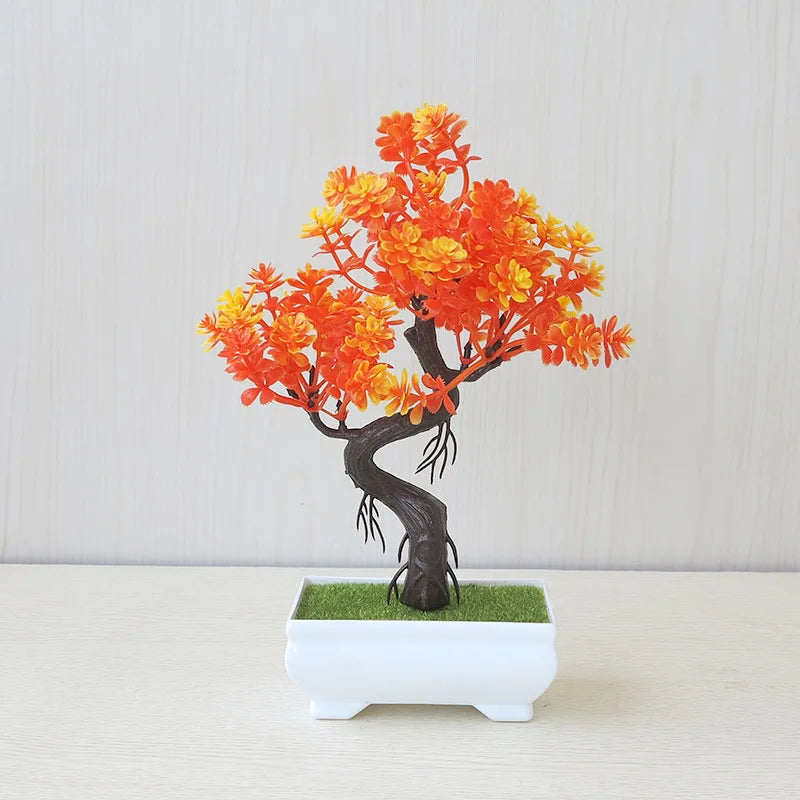 Artificial Bonsai Small Tree – Potted Plastic Fake Plant with Flowers for Garden, Home & Table Decoration