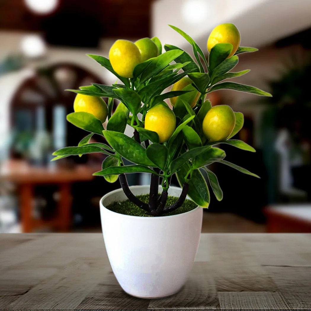 18cm x 24cm Artificial Lemon Tree – Potted Fake Plant for Outdoor Yard, Garden, Balcony, and Home Floral Décor