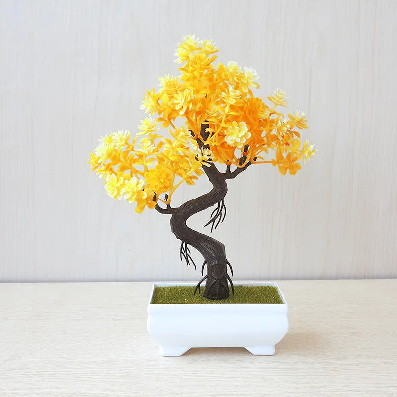 Artificial Bonsai Small Tree – Potted Plastic Fake Plant with Flowers for Garden, Home & Table Decoration