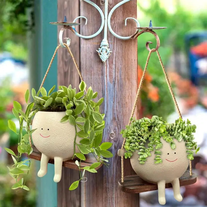 Lovely Face Planter Pot Hanging Basket – Swing Succulent Flower Pots for Balcony, Wall, and Garden Décor