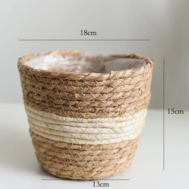 Straw Woven Plant Pot Basket – Grass Planter Basket for Indoor & Outdoor Plants, Flower Pot Cover & Container