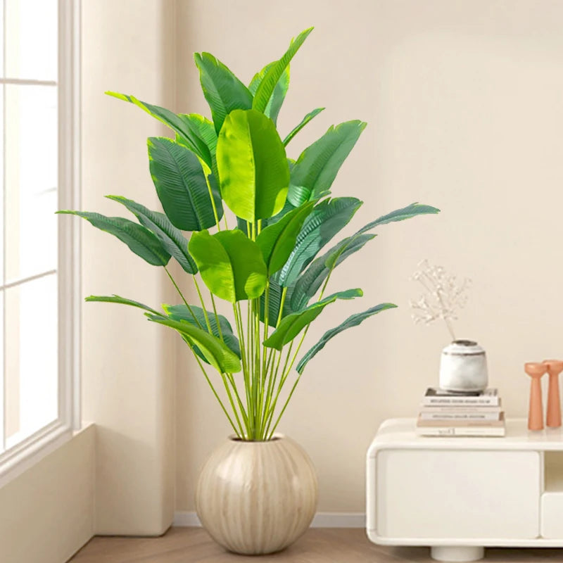 Artificial Tropical Palm Tree – Large Faux Banana Plant with Real Touch Monstera Leaves for Home, Garden & Party Décor