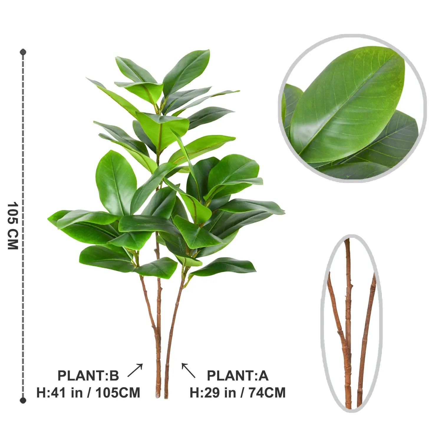 70/135cm Artificial Ficus Tree – Large Faux Banyan Rubber Plant with Plastic Leaves for Home & Garden Décor