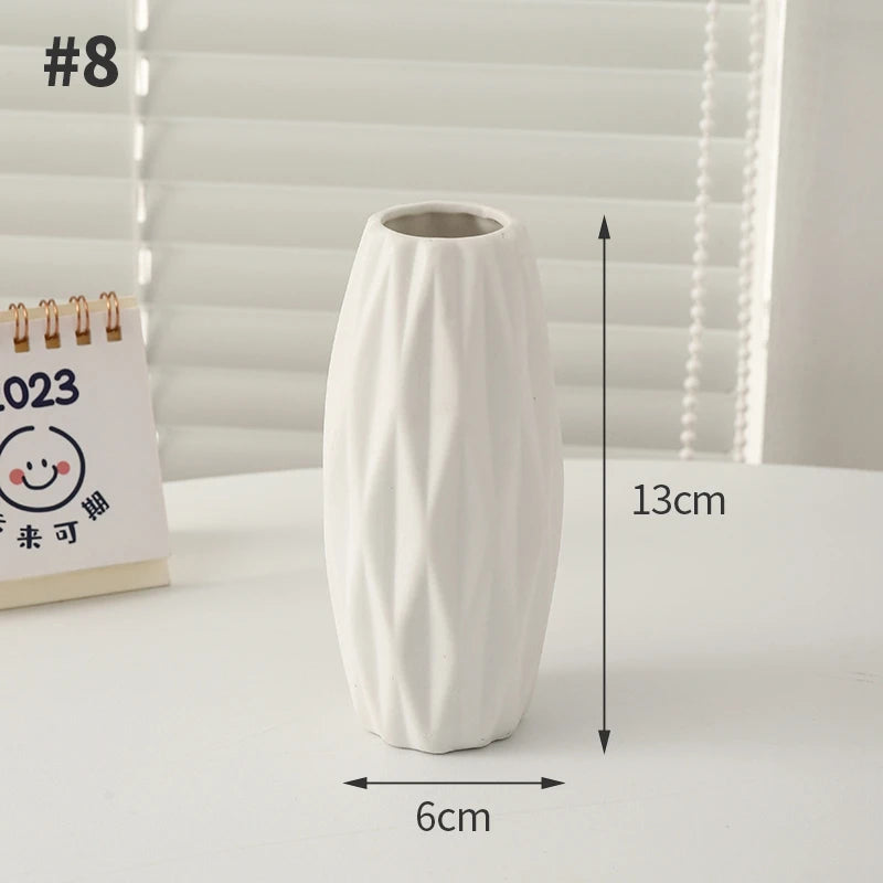 White Ceramic Pottery Vase – Decorative Modern Flower Bottle for Dried Arrangements & Home Room Décor