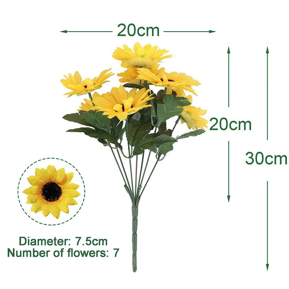 29cm Artificial Sunflower Bouquet – 1 Bunch with 7 Heads Fake Flower for Garden, Wedding, Café & Party Décor