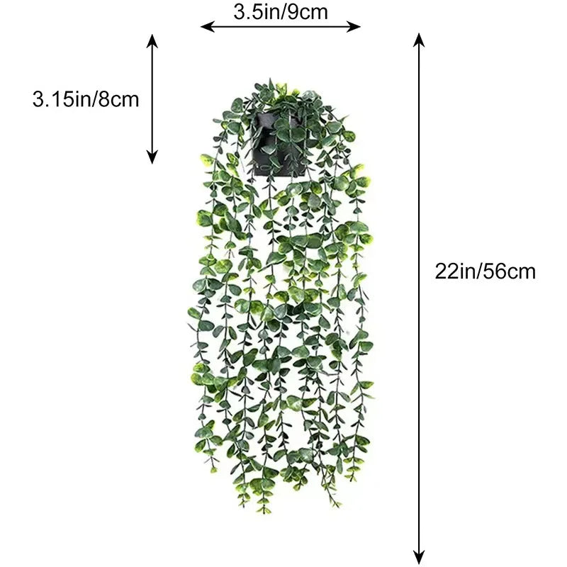 Artificial Hanging Eucalyptus Plant – Potted Rattan Vine for Room, Wall, Shelf & Home Interior Décor