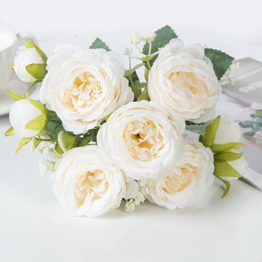 Artificial White Silk Peonies – Fake Flowers for Home, Vase Décor, Christmas Wreaths, Wedding Bouquets & Party Accessories