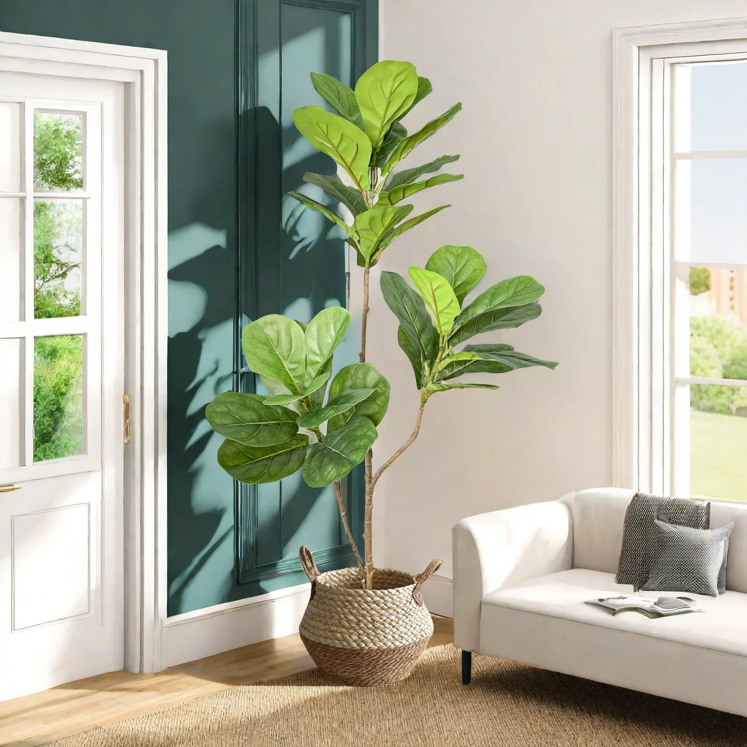 70/135cm Artificial Ficus Tree – Large Faux Banyan Rubber Plant with Plastic Leaves for Home & Garden Décor