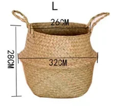 Seaweed Wicker Rattan Hanging Basket – Multi-Purpose Flowerpot, Laundry Basket, and Storage Organiser