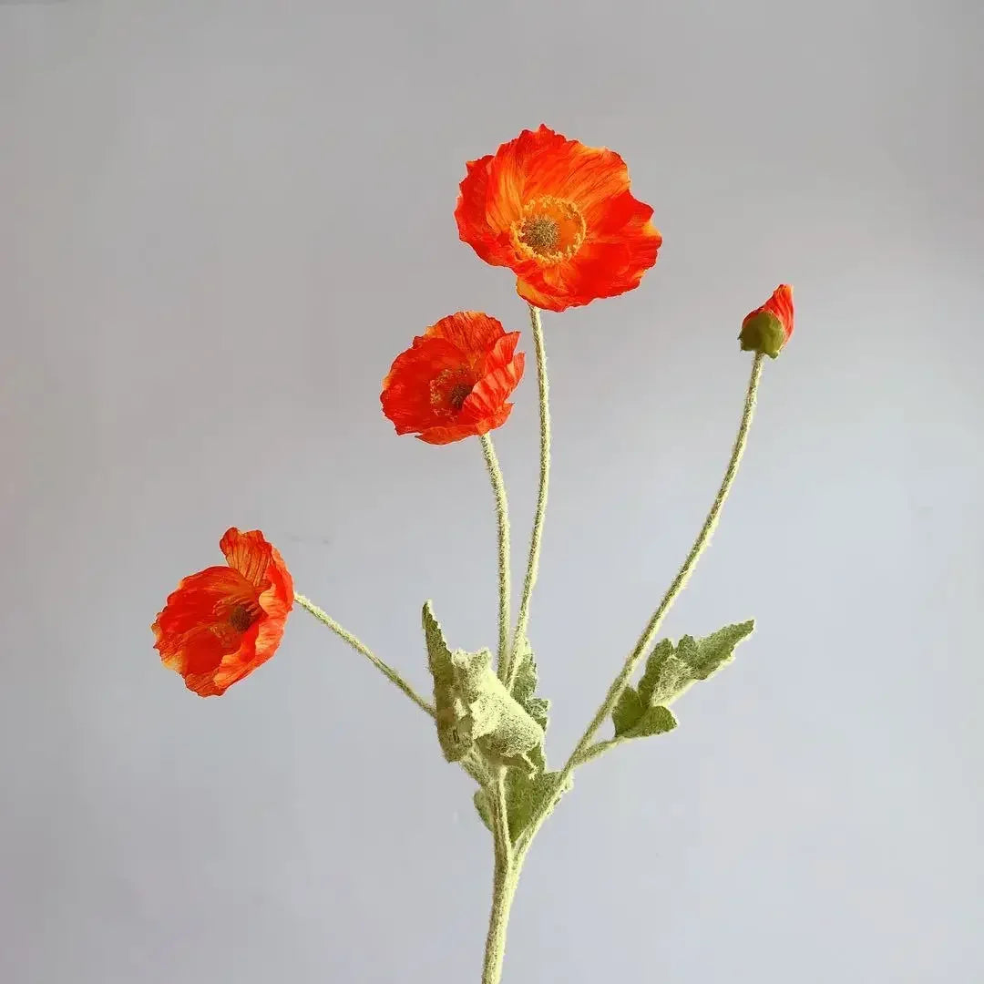 Artificial Poppy Silk Flowers – Long Stem Fake Flowers for Housewarming, Garden, Table, Wedding, DIY Party & Bridal Bouquet Décor