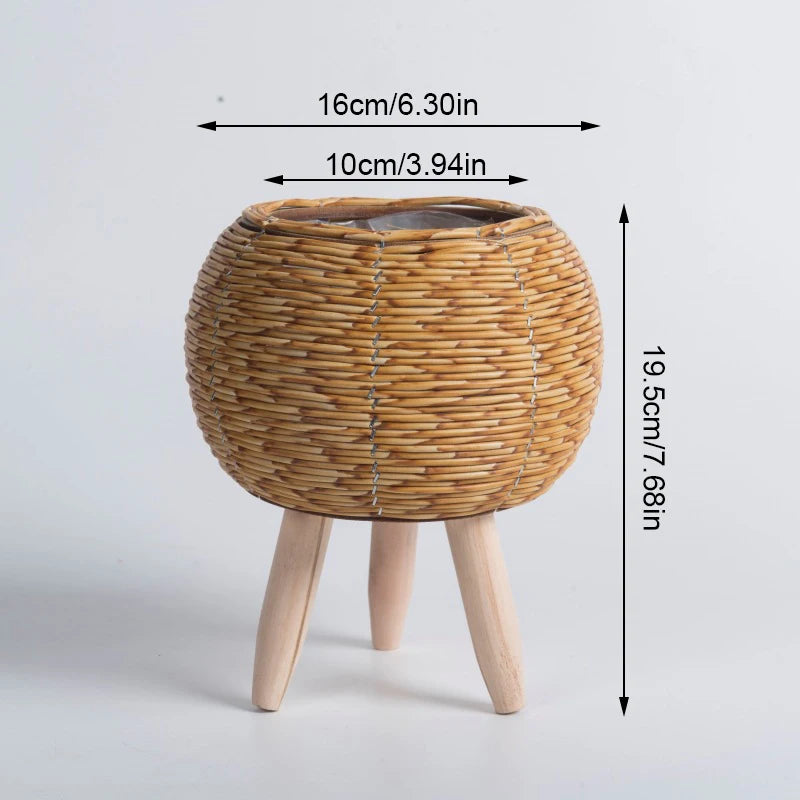 Nordic Imitation Rattan Flower Pot with Removable Legs – Woven Plant Basket Stand for Garden & Home Décor