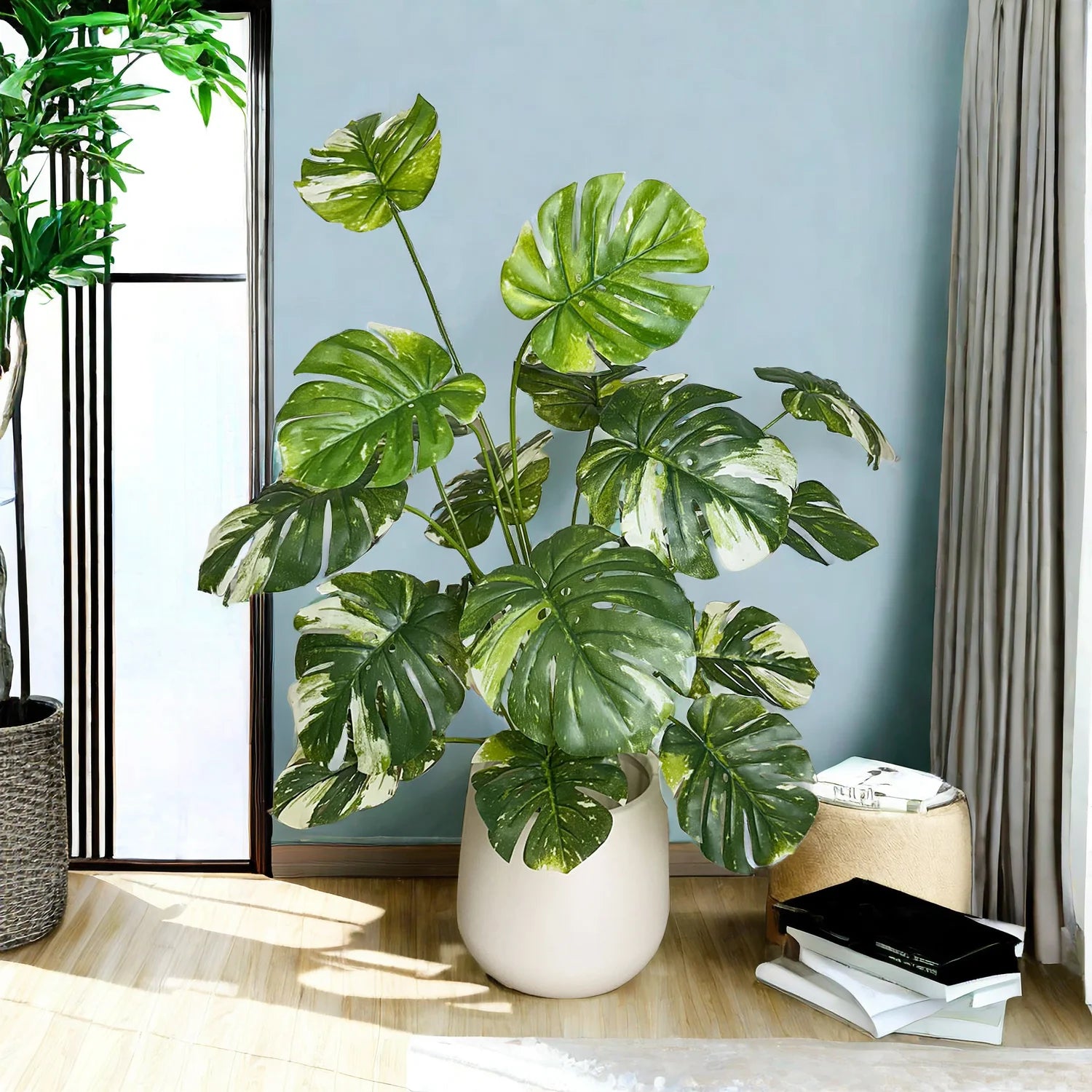 65/100cm Artificial Monstera Plant – Realistic Faux Plastic Leaf Branch for Indoor Home & Office Décor