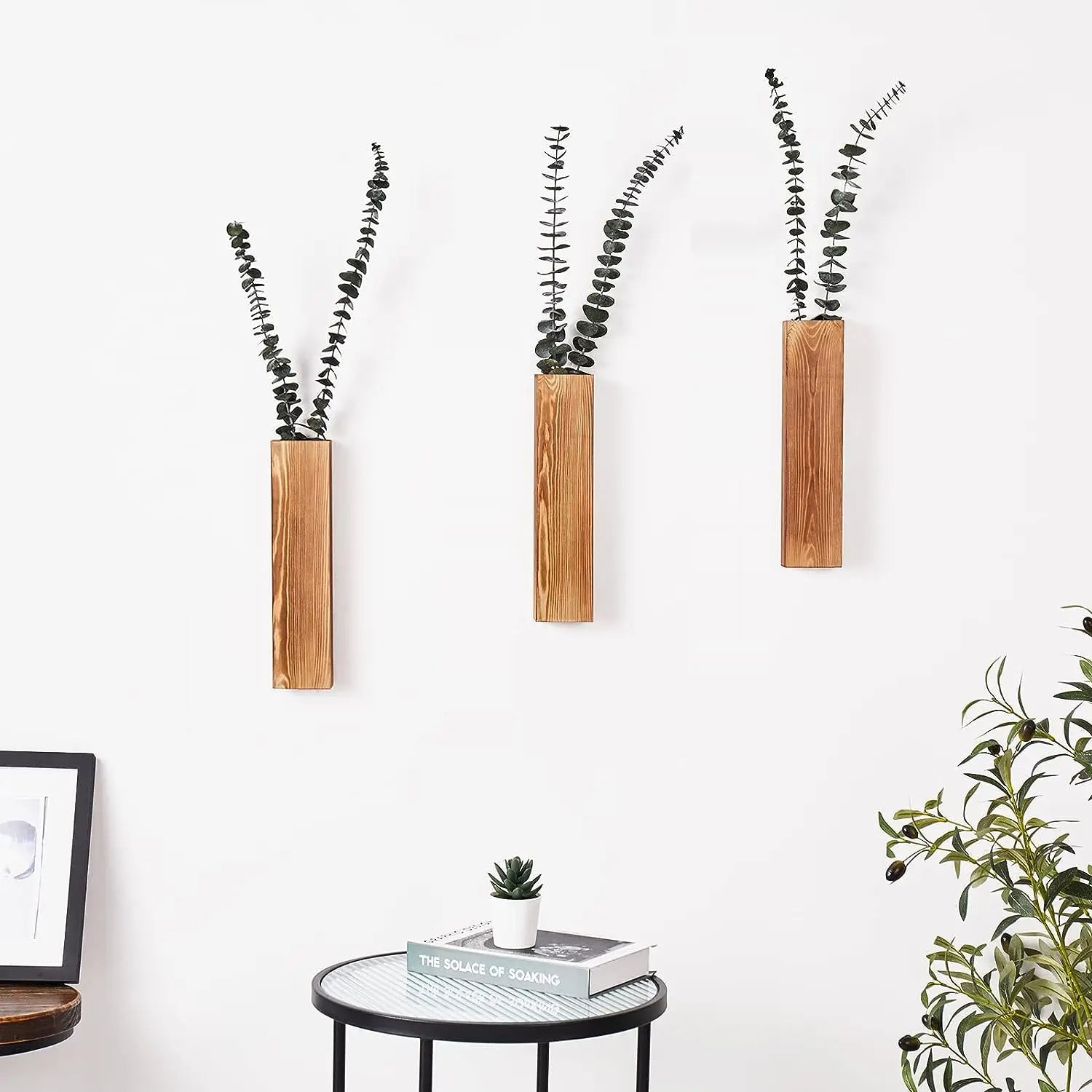 Wood Wall Planter – Hanging Wooden Plant Holder for Artificial Flowers & Plants, Wall Décor for Living Room