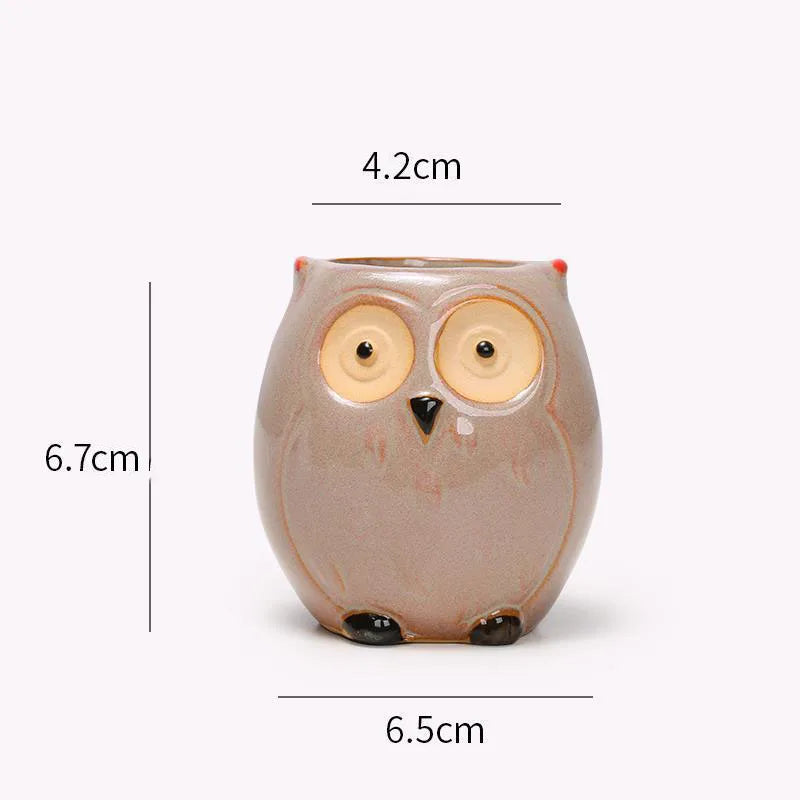 Cute Owl Ceramic Succulent Planter – Mini Animal Flower Pot for Cactus, Garden & Office Décor