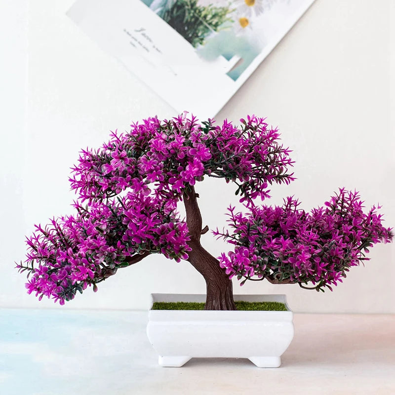 Artificial Bonsai Small Tree – Potted Fake Plant with Flowers for Garden, Home, & Table Décor