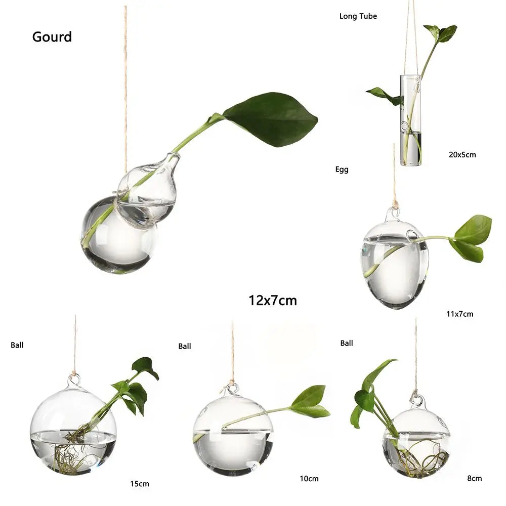 Cute Bulb/Bird/Angel/Peach/Water Droplet Glass Vase – Eye-Catching Transparent Hanging Hydroponic Plant Pot Container