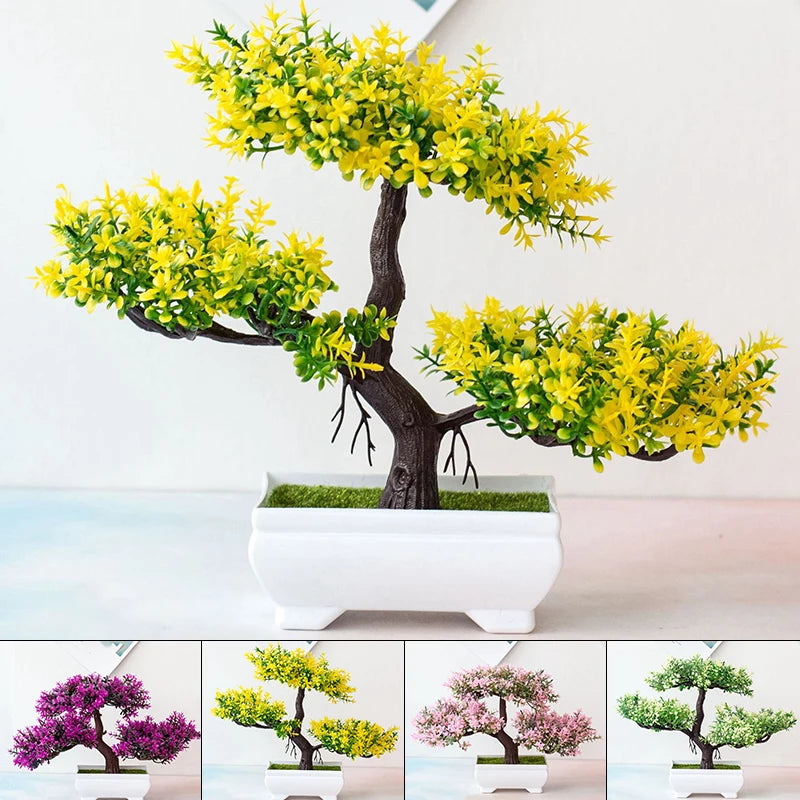 Artificial Bonsai Small Tree – Potted Fake Plant with Flowers for Garden, Home, & Table Décor