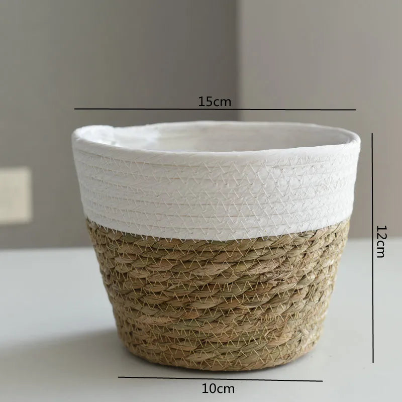 Straw Woven Plant Pot Basket – Grass Planter Basket for Indoor & Outdoor Plants, Flower Pot Cover & Container