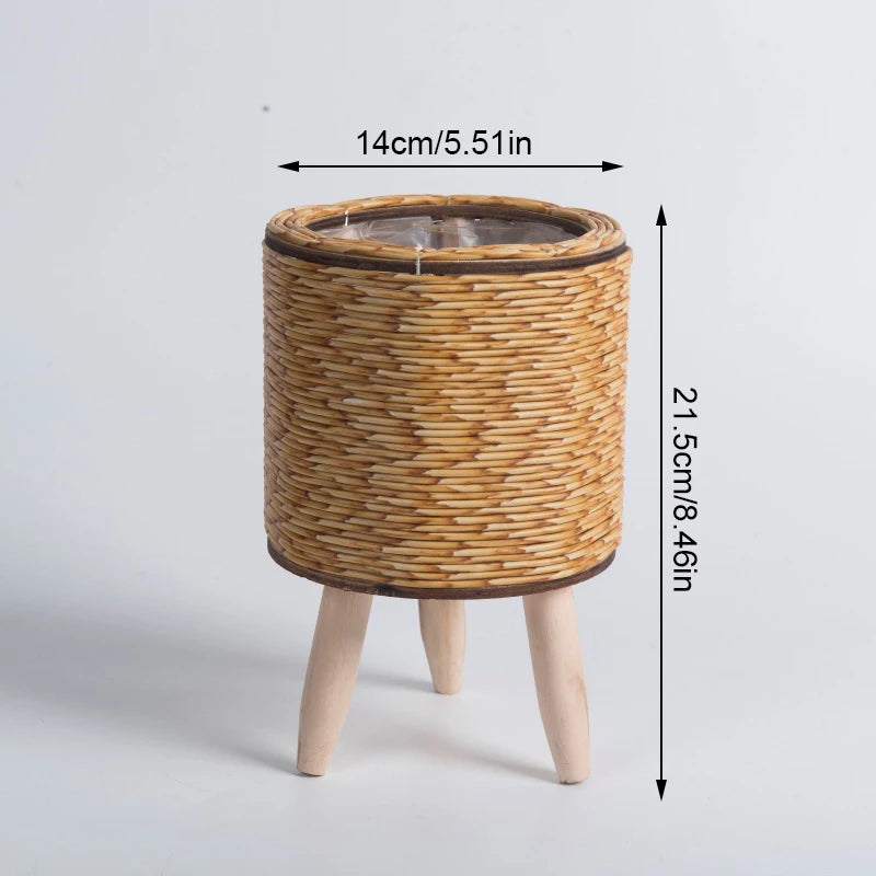 Nordic Imitation Rattan Flower Pot with Removable Legs – Woven Plant Basket Stand for Garden & Home Décor