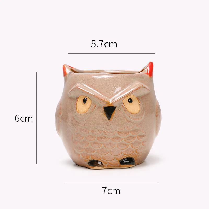 Cute Owl Ceramic Succulent Planter – Mini Animal Flower Pot for Cactus, Garden & Office Décor