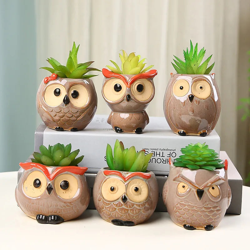 Cute Owl Ceramic Succulent Planter – Mini Animal Flower Pot for Cactus, Garden & Office Décor