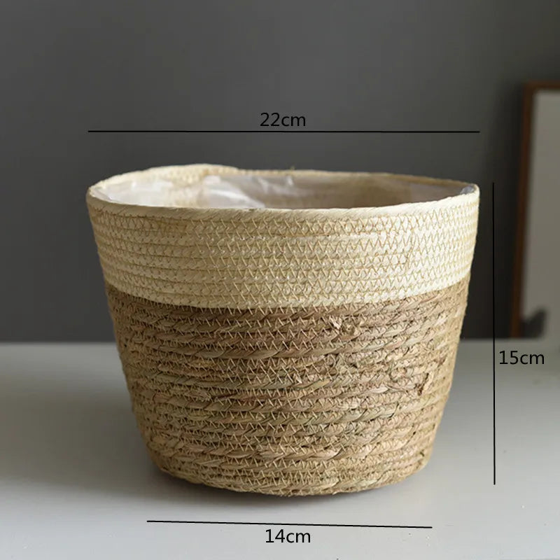 Straw Woven Plant Pot Basket – Grass Planter Basket for Indoor & Outdoor Plants, Flower Pot Cover & Container