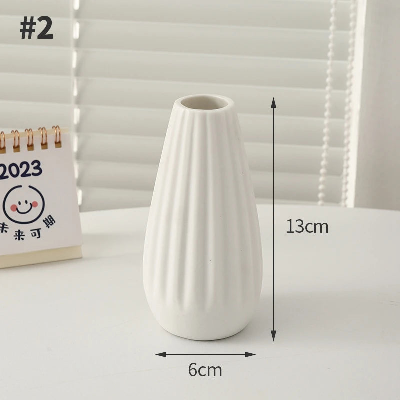 White Ceramic Pottery Vase – Decorative Modern Flower Bottle for Dried Arrangements & Home Room Décor