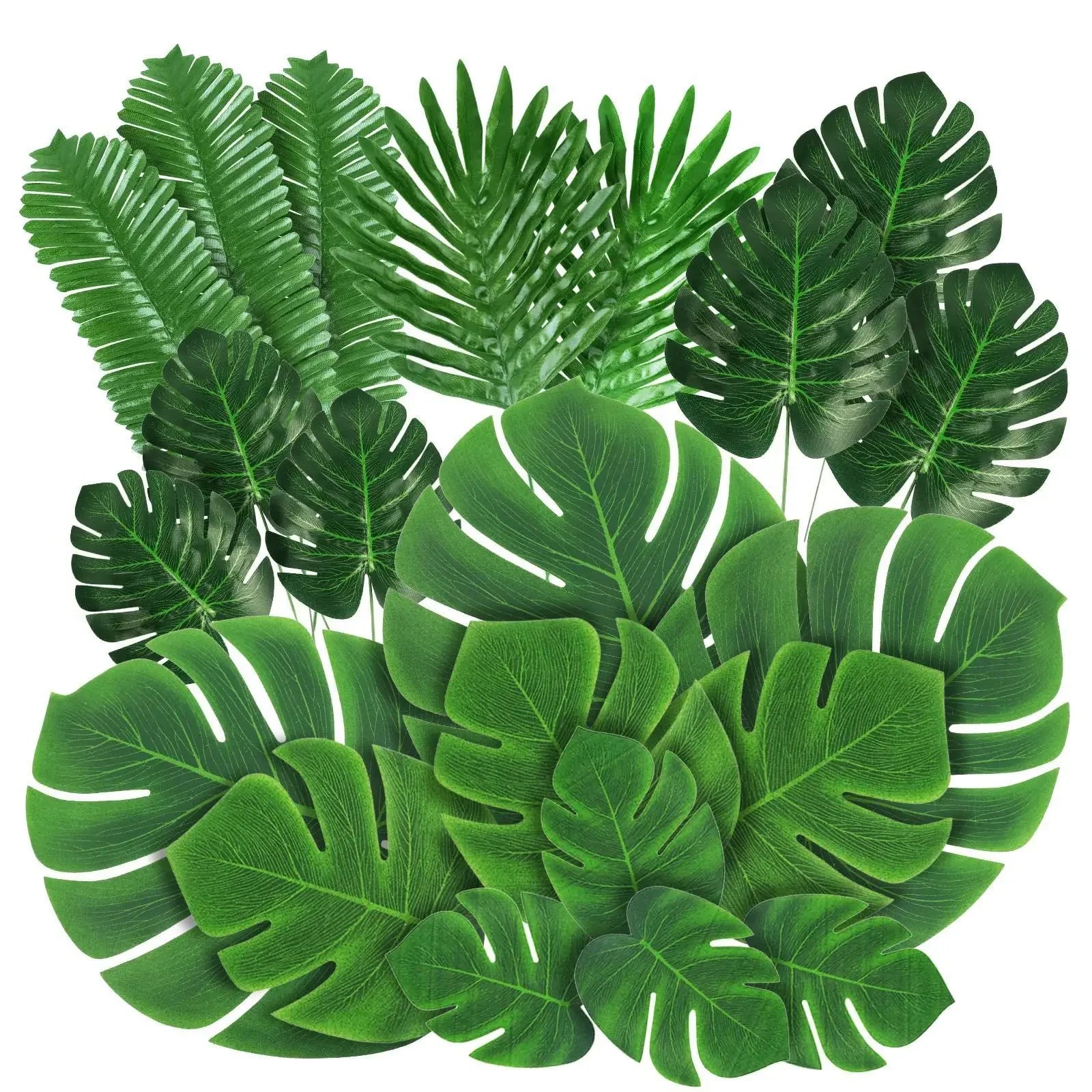 10PCS Artificial Tropical Palm Leaves – Silk Monstera Turtle Leaves for Hawaiian Luau, Beach Wedding & Party Decor