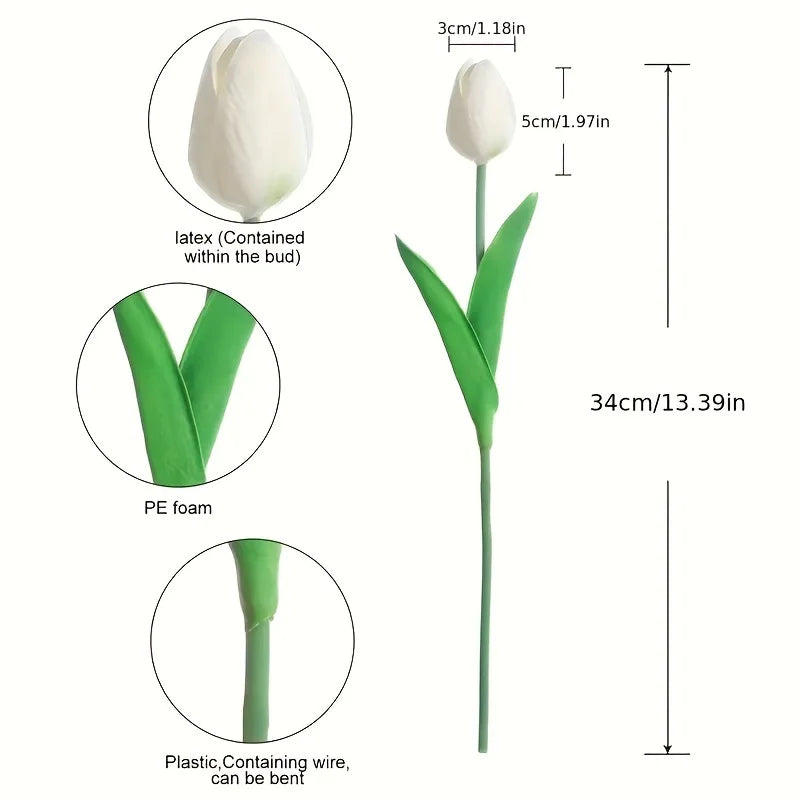 10Pcs Artificial Tulip Bouquet – Realistic PE Foam Fake Flowers for Wedding, Home, Garden & Ceremony Décor