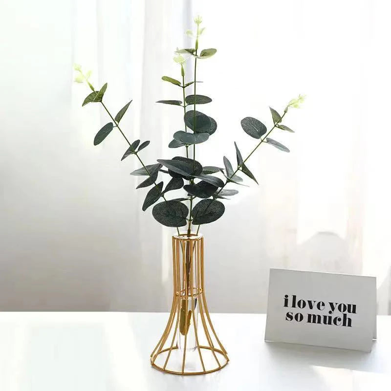 Golden Metal Flower Vase – Luxurious Plated Alloy & Glass Vase for Floral Arrangements and Modern Home Décor