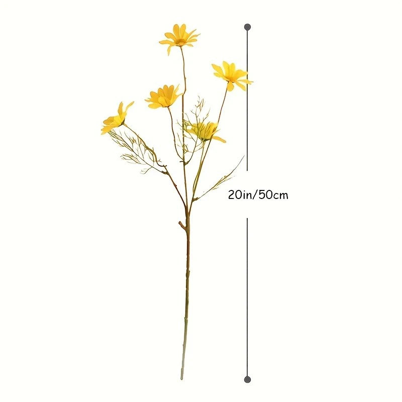 5Pcs 50cm Artificial Daisy Flower Bouquet – 5-Head Faux Flowers for Home, Wedding, Bridal Décor, DIY Garden, and Table Arrangements