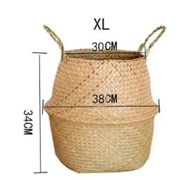 Seaweed Wicker Rattan Hanging Basket – Multi-Purpose Flowerpot, Laundry Basket, and Storage Organiser