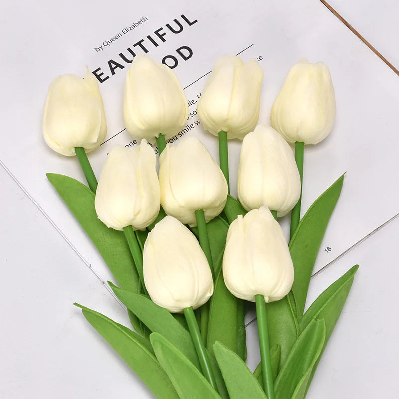 10Pcs Artificial Tulip Bouquet – Realistic PE Foam Fake Flowers for Wedding, Home, Garden & Ceremony Décor