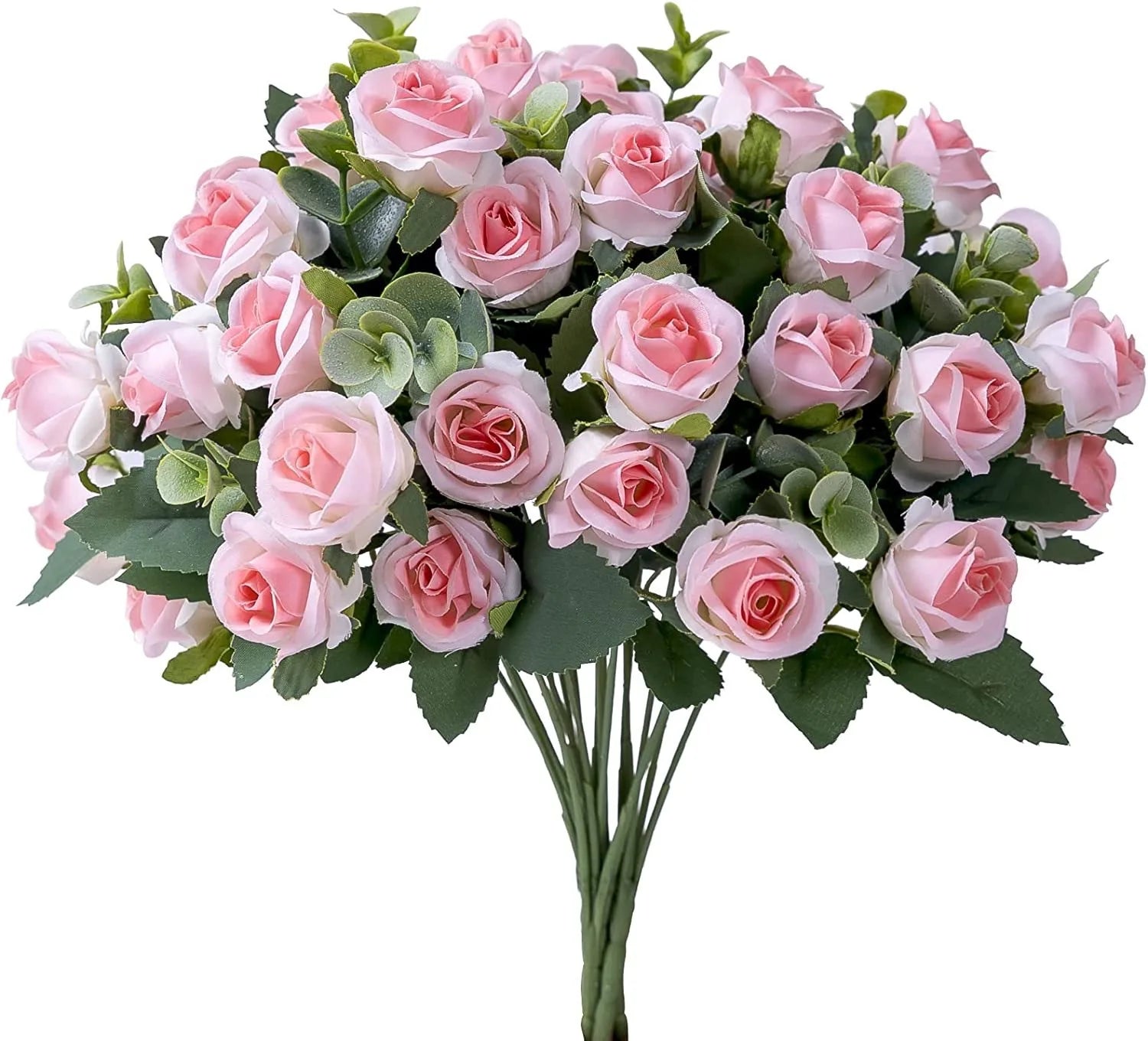 10-Head Silk Rose & Peony Bouquet – Artificial Flowers with White Eucalyptus Leaves for Wedding, Table, Party & Home Décor