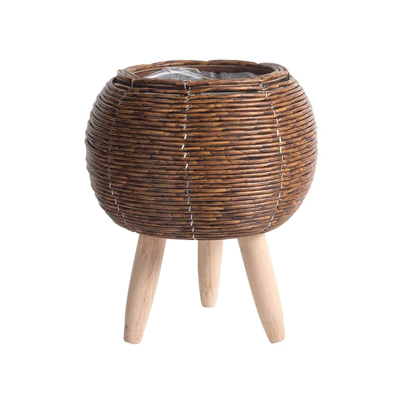 Nordic Imitation Rattan Flower Pot with Removable Legs – Woven Plant Basket Stand for Garden & Home Décor