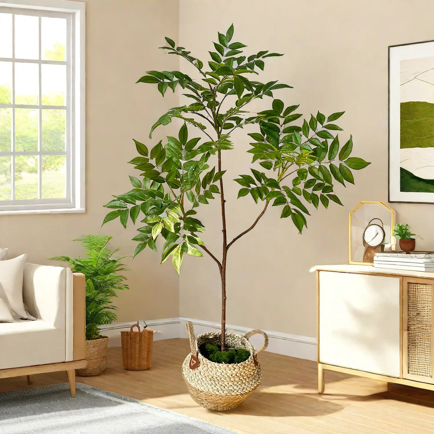 75/110cm Large Artificial Plants Fake Lacquer Tree Branch Plastic Leaves Tall Green Landscape Faux plant For Home Garden Decor