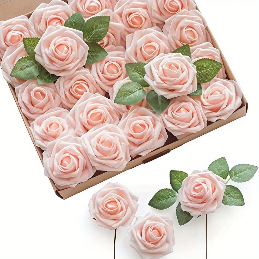 25pcs Artificial Roses with Stems – Fake Flowers for DIY Wedding Bouquets, Centerpieces, Party & Home Décor