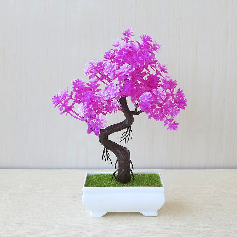 Artificial Bonsai Small Tree – Potted Plastic Fake Plant with Flowers for Garden, Home & Table Decoration