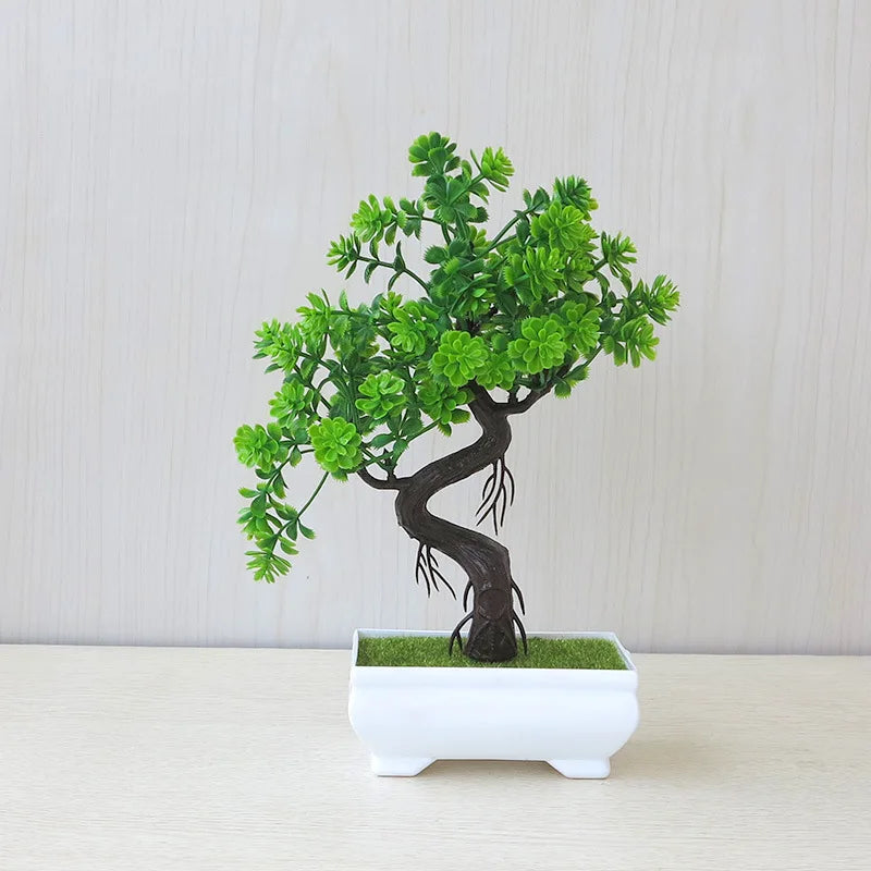 Artificial Bonsai Small Tree – Potted Plastic Fake Plant with Flowers for Garden, Home & Table Decoration