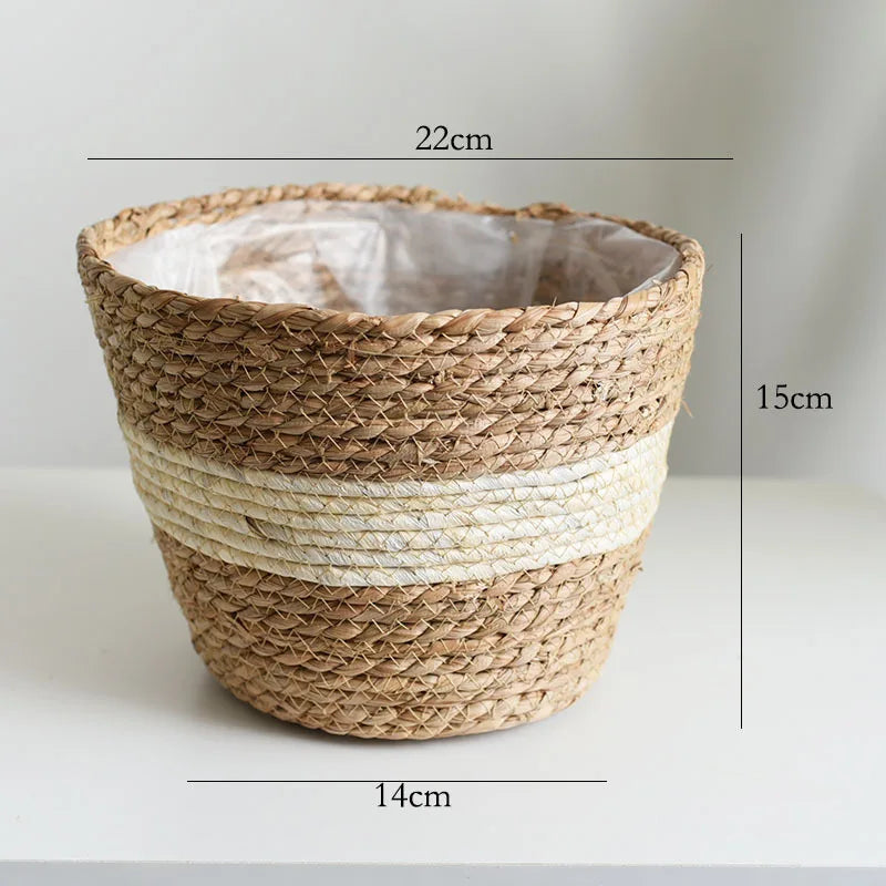 Straw Woven Plant Pot Basket – Grass Planter Basket for Indoor & Outdoor Plants, Flower Pot Cover & Container